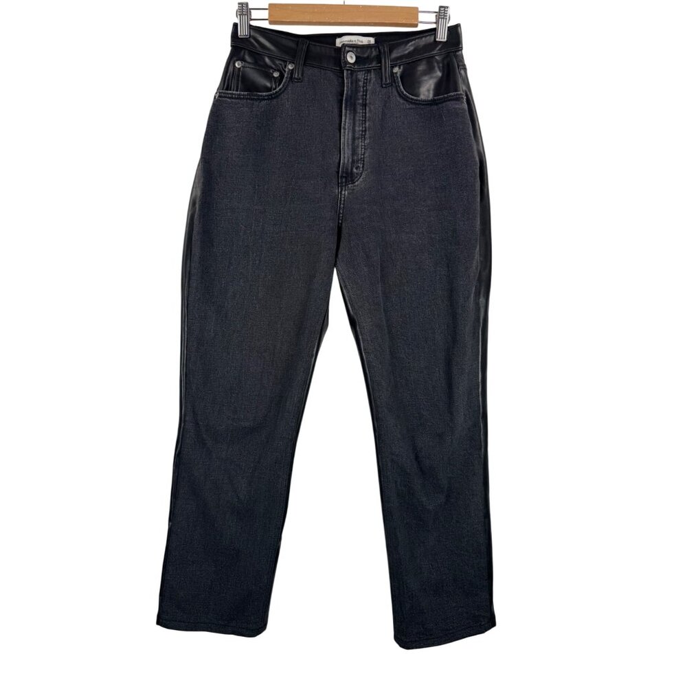 Abercrombie & Fitch ankle straight jeans leather panel ultra high curve sz 28